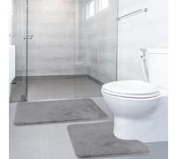 SOANNY Non-Slip Bath Mat Set of 2, Luxury Thick Microfiber Shaggy Bathroom Rugs, 50 X 80 CM Soft Plush Shower Mat & 50 X 50 Toilet Pedestal Carpet, Machine Washable, Absorbent, Grey