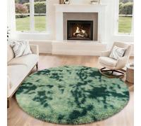 SOANNY Round Rug, Living Room Tie-Dye Circle Carpet, 160cm Dark Green | Machine Washable, Non Slip, Plush Cozy Soft, Bedroom Dorm Nursery Office Lounge Playroom Bedside Sofa Kids Room Decor
