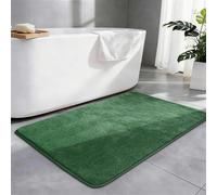SOANNY Single Bath Mat 60 x 90 cm, Non-Slip, Absorbent, Machine Washable, Soft Shaggy Bathroom Rug, Carpet for Sink Area, Hallway, Kitchen, Entryway, Laundry, Bedside or Patio Door, Dark Green