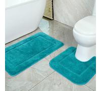 SOANNY Turquoise Bath Mat Set of 2, High Density Soft Microfiber Non-Slip Bathroom Mats, 53x86 cm Bathtub Rug & 50x50 cm Toilet Pedestal Carpet, Shower Rugs Machine Washable