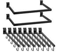 Soaoo 10 Pcs Metal Slatwall Hooks Accessories Slat Wall Hanging Hooks Include 2 Pack U Shaped Hang Rail 8 Pack 5 Hook Waterfall Hooks for Clothing Home Garage Shop Retail Display, Black