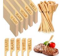 Soaoo 1000 Pcs 3.5" Assorted Bamboo Wood Temperature Picks Steak Temperature Sticks Meat Doneness Steak Markers Bamboo Paddle Skewers Sticks for BBQ Barbecue Party Cocktail Fruit Grilling Roasting