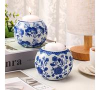Soaoo 2 Pack Blue and White Candle Holders Chinoiserie Decor Porcelain Tealight Candleholders Votive Candle Holders for Holiday, Wedding, Party Table Centerpiece Home Decor, 1.85 x 2.75