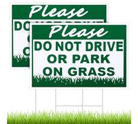 Soaoo 2 Pcs Please Do Not Drive or Park on Grass Yard Sign 8 x 12 Inch Waterproof Double Sided Keep off Grass Sign with Metal Wire H Stakes for Yard Stay off