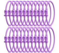 Soaoo 24 Pcs Purple Ribbon Cancer Awareness Bracelets Silicone Ribbon Wristbands Purple Awareness for Alzheimer's Pancreatic