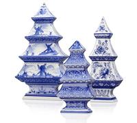 Soaoo 3 Pcs Blue and White Christmas Tree Ceramic Figurine Delft Blue Christmas Tree Decor Chinoiserie Porcelain Decor Mini Chic Ceramic Christmas Tree for Christmas Village Decorations Indoor