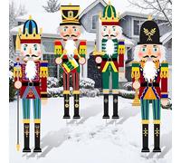 Soaoo 4 Pcs Christmas Nutcracker Gnome Yard Sign with Large Stakes Xmas Courtyard Decor Giant Nutcracker Gnome Outdoor Christmas Decoration for Outside Lawn Porch
