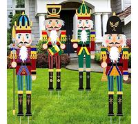 Soaoo 4 Pcs Christmas Nutcracker Gnome Yard Sign with Large Stakes Xmas Courtyard Decor Giant Nutcracker Gnome Outdoor Christmas Decoration for Outside Lawn Porch