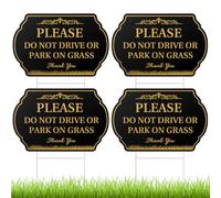Soaoo 4 Pcs Please Do Not Drive or Park on Grass Yard Sign 8 x 12 Inch Double Sided Waterproof No Parking on Grass Sign with H Stake for Yard