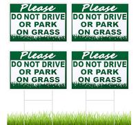 Soaoo 4 Pcs Please Do Not Drive or Park on Grass Yard Sign 8 x 12 Inch Waterproof Double Sided Keep off No Parking with Metal Wire H Stakes Stay Signs for Yard, XLA-Soaoo-229