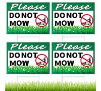 Soaoo 4 Pcs Please Do Not Mow Sign with Metal H Stake 12 x 9 Inches No Mow May Yard Flag Double Side Corrugated Plastic Garden Sign Outdoor for Lawn Yard Garden Decor, Easy to Install