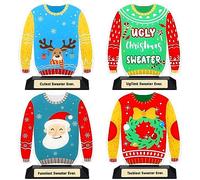 Soaoo 4 Pcs Ugly Christmas Sweater Trophy 5.31" Acrylic Christmas Sweater Party Trophy Awards Prizes Funny Costume Xmas Trophy Gifts for Kids Adults Christmas Party Favors Decorations