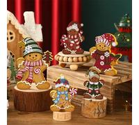Soaoo 5 Pcs Christmas Gingerbread Man Decor Wood Gingerbread Sign Xmas Table Centerpieces Rustic Vintage Figurine Wooden Christmas Ornaments for Fireplace Holiday Indoor Farmhouse Party