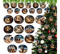 Soaoo 60 Pcs African American Nativity Scene Ornament Wooden Christian Nativity Scene Hanging Decorations Jesus for Christmas Tree Holy Night Home Decor