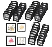 Soaoo 60 Pcs Floating Frame Display Stand Transparent Plastic 3D Floating Frame Clear PE Film Jewelry Box Coin Display Case for Medallion Shells (Black,3.54 x3.54 x 0.78'', 2.75 x 2.75 x 0.78'')
