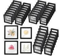 Soaoo 60 Pcs Floating Frame Display Stand Transparent Plastic 3D Floating Frame Clear PE Film Jewelry Box Coin Display Case for Medallion Shells (Black,4.33 x 4.33 x 0.78'', 3.54 x 3.54 x 0.78'')