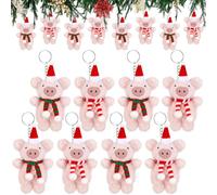 Soaoo 8 Pcs Pig Ornaments Keychain Decor Christmas Hanging Funny Cute Piggy Ornaments and Decorations with Hat Scarf Farmhouse Farm Animals Keychain Home for Xmas Table Tree Decoration