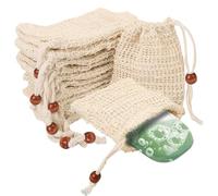 Soap Bag, 12 Pcs Cream Colored Soap Bar Bag, Exfoliating Soap Saver Pouch with Drawstring,14 * 9cm/5.51 * 3.54in, Made from Linen,for Foaming, Drying Soaps, Exfoliation