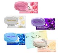 Soap Bar Bundle with 5 Pack Variety Soaps- Soft Touch, Magical Spell, Bright Impress, Aqua Sparkle, Velvet Touch (80g each) and Glameno Card