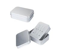 Soap Box,Metal Aluminum Square Soap Box Travel Leakproof Soap Box with Removable Draining and Lid Portable Soap bar Case for Bathroom Traveling Camping Gym 96 x 68 x 30mm (Silver)