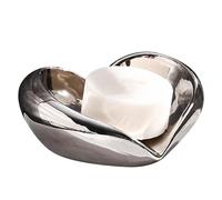 Soap Dish Ceramic Soap Holder Heart Shaped Water Outlet Design Dishes Soap Holder(Silver)
