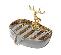 Soap Dish Decorative Soap Dish With Gold Reindeer Luxury Ceramic Vanity Tray Heart-Shaped Bathroom Sink Holder Elegant Countertop Accessory soap bar holder(Grey)