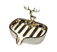Soap Dish Decorative Soap Dish With Gold Reindeer Luxury Ceramic Vanity Tray Heart-Shaped Bathroom Sink Holder Elegant Countertop Accessory soap bar holder(White)
