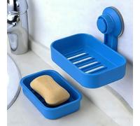 Soap Dish for Bathroom - Suction Soap Holder with Drainage for Shower, Plastic Bar Soap Box Case Tray Saver, Draining Soap Dishes for Home Kitchen Toilet Product, No Drill & Glue, Removable, Blue