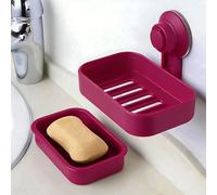 Soap Dish for Bathroom - Suction Soap Holder with Drainage for Shower, Plastic Bar Soap Box Case Tray Saver, Draining Soap Dishes for Home Kitchen Toilet Product, No Drill & Glue, Removable, Rose Red