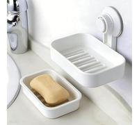 Soap Dish for Bathroom - Suction Soap Holder with Drainage for Shower, Plastic Bar Soap Box Case Tray Saver, Draining Soap Dishes for Home Kitchen Toilet Product, No Drill & Glue, Removable, White