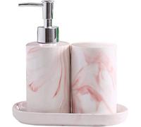 Soap Dish, Liquid Soap Dispenser, Toothbrush Tumbler Cup, 3 Piece Bathroom Accessory Set Marble Ceramic Bathroom Accessories Set (Pink)