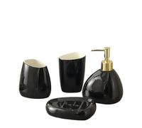 Soap Dish Set Exquisite Gold Plated Black Ceramic Bathroom Set Lotion Bottle Soap Dispenser Household Mouthwash Accessories(Color3)