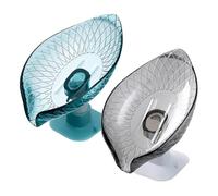 Soap Dish, Soap Holder with Drainage & Suction Cup, Shower Soap Dish for Bathroom, Self Draining Soap Tray, 2-Piece Leaf Shaped Soap Bar Holders