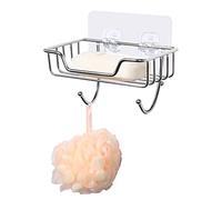 Soap Dish, Stainless Steel Soap Holder Adhesive with Hook for Shower Bathroom Kitchen