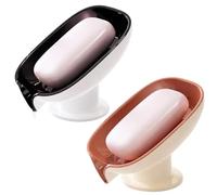 Soap Dish, Suction Soap Dish with Drainage, Bathroom Soap Holder, Two White Soap Dishes, Soap Bar Holder with Lid