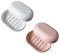 Soap Dish with Lid Travel Soap Case Soap Bar Travel Soap Leakproof Soap Box Container Holder closable Soap Bar Dish Storage for Shower Travel Hiking Bathroom School Gym - 2PCS(Pink + White)
