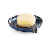 Soap Dishes, Ceramic Shower Soap Dish with Waterfall Design Bar Soap Holder Self Draining Soap Saver for Shower, Bathroom, Sink, Kitchen and Countertop, Blue