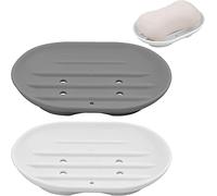 Soap Dishes Silicone Soap Holder with Drainage Anti-Slip Self Draining Soap Saver Soap Drainer Dish Travel Soap Box For Shower,Kitchen,Bathroom and Counter Top Keep Soap Bars Dry - 2Pack