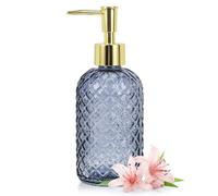 Soap Dispenser - 1 Pack, Clear Glass Refillable Hand Soap Dispensers, Hand and Dish Soap Dispenser, Soap Bottles with Gold Pump, Lotion Dispensers for Kitchen, Bathroom 400ml/14oz (Clear Blue)