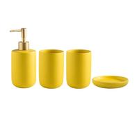 Soap Dispenser 4 Pieces Ceramic Bathroom Accessories Set Includes Lotion Soap Dispenser, Mouthwash Cup, Soap Dish Lotion Pump Dispenser(Yellow)