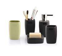 Soap Dispenser 5-piece Bathroom Accessory Set Ceramic Matte Look Set Includes: Lotion Dispenser Toothbrush Holder Soap Dish and 2 Mouthwash Cup Dispenser for Hand Soap(B)