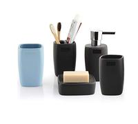 Soap Dispenser 5-piece Bathroom Accessory Set Ceramic Matte Look Set Includes: Lotion Dispenser Toothbrush Holder Soap Dish and 2 Mouthwash Cup Dispenser for Hand Soap(C)