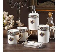 Soap Dispenser 5-piece Ceramic Soap Dispenser Couple Toiletries Bathroom Set Lotion Bottle/toothbrush Holder/mouthwash Cup/soap Dish White Dispenser for Hand Soap