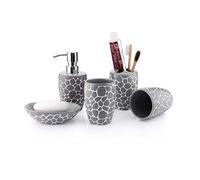 Soap Dispenser 5-piece Household Items Ceramic Bathroom Accessories Set, Soap Dispenser Set Includes: Soap Dispenser Toothbrush Holder Soap Box and 2 Mouth Cups Dispenser for Hand Soap(C)