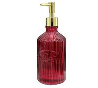 Soap Dispenser 500ml Eclectic Ribbed Glass Gold Pump Bathroom Accessory (Pink)