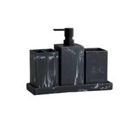 Soap Dispenser Bathroom Accessories Complete Marble Pattern Lotion Soap Dispenser,Toothbrush Holder,Tumbler,Tray Resin Material Black White(Black 4 pcs)