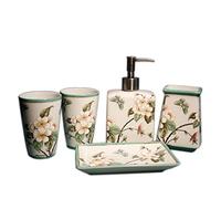 Soap Dispenser Bathroom Ceramic Bathroom Soap Dispenser Set Soap Dispenser Toothbrush Holder Mouthwash Cup Soap Dish Five-piece Toiletry Set Hand (One Colo