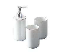 Soap Dispenser Bathroom Ceramic Bathroom Supplies Three-piece Set Nordic Washing Set Mouthwash Cup Brushing Cup Set Hand Pump Dispenser (White 3 piece set)