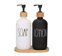 Soap Dispenser Bathroom Set, Hand Soap and Lotion Dispenser Set with Tray for Bathroom, Black and White Bathroom Decor Modern Farmhouse Decor Kitchen Art Dish Soap Holder (Black & White)