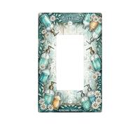 Soap Dispenser Bathroom Single Rocker Light Switch Cover, Coastal Rustic Chrysanthemum Leaves Summer Teal Plastic Standard Size Accents Wall Switch Plates for Bedroom Office Kitchen Entrance Decor